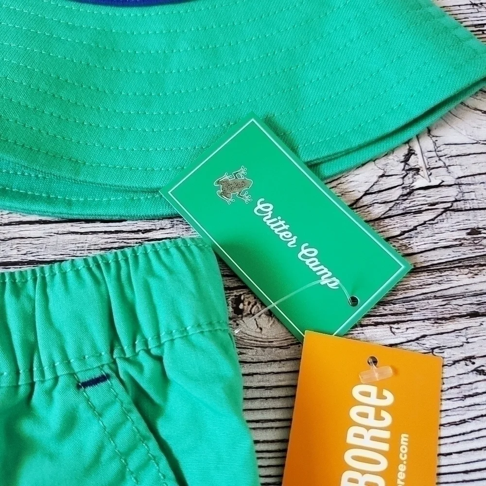 Gymboree Critter Camp Embroidered Frog T-Shirt, Shorts, and Hat Set NWT